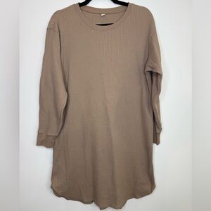 Uniqlo Long Sleeve Waffle Knit Thermal Dress long sleeve tan size medium